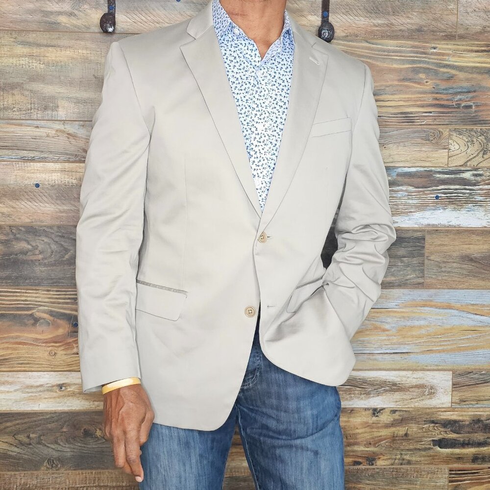 John Varvatos USA Dual Vent Cotton Blend Beige Blazer Sport Jacket 42R